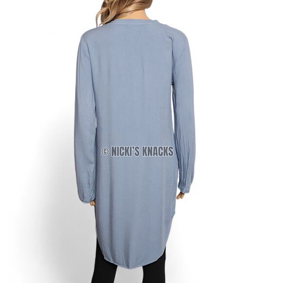 Cloth & Stone Lagenlook Oversized Long Sleeve Tunic Pockets Light Blue Size XS - Picture 5 of 10